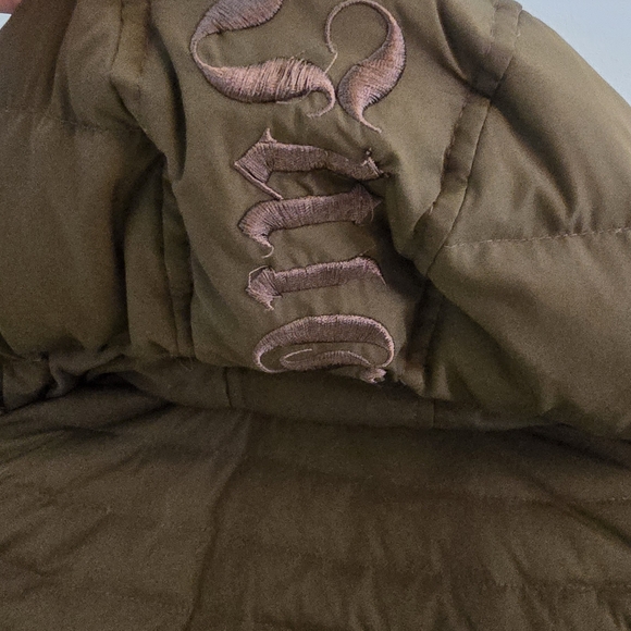 Juicy Couture Olive Puffer Jacket with Faux Fur Trim Y2k Vintage - Picture 9 of 13